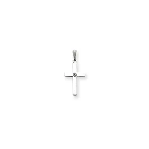 14k 14kt White Gold .01ct. Diamond Cross Pendant 25 mm X 12 mm - Picture 1 of 3
