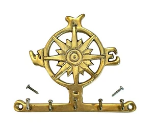 Compass Nautical Vintage Brass Keyring Hook Wall Decor North South East West - Picture 1 of 11