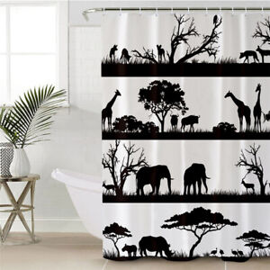 Safari Shower Curtain, Elephant, Giraffe, Bathroom, Waterproof, 180cmx180cm