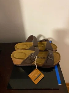 NEU DAMENGRÖSSE 7 PROJECT CLOUD BEAU KEILABSATZ SANDALEN LEDER KORK BEQUEM SCHOKOLADE - Bild 1 von 7