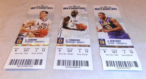 3- VINTAGE OLD 2014-15 LSU TIGERS MENS BASKETBALL TICKET LOT Cover