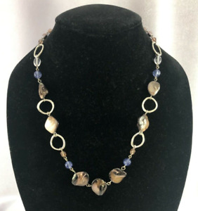 LIA SOPHIA 'Indigo' Silver Tone Blue Shell Freshwater Pearl Beaded Necklace