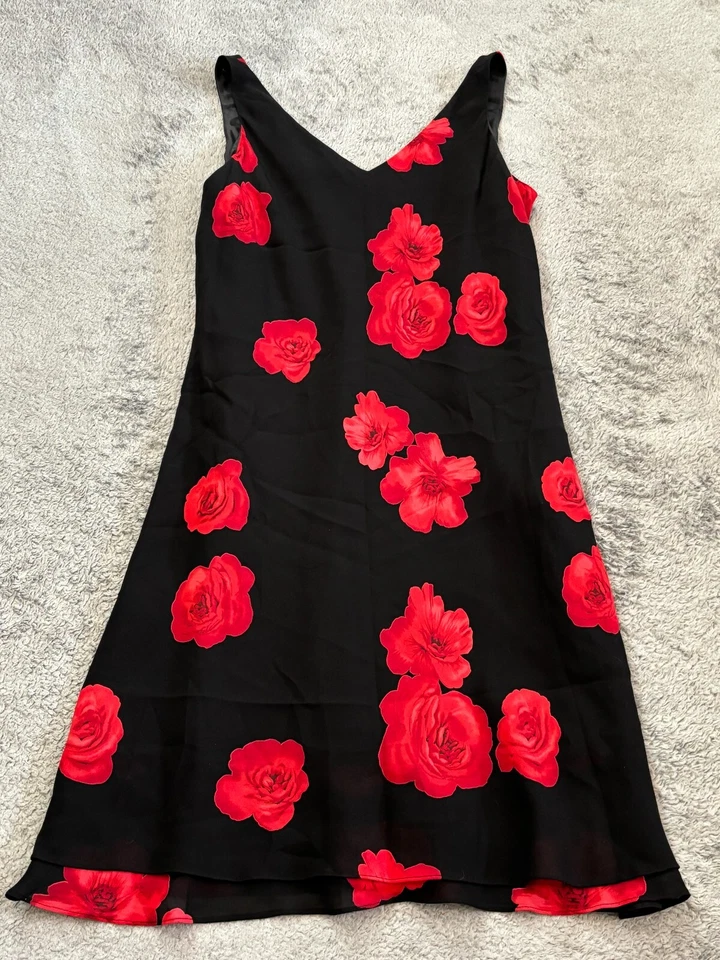Vestido Vaina Jones New York Talla Sin Mangas Estampado Floral Negro Rojo Rosas Foto 1 de 4