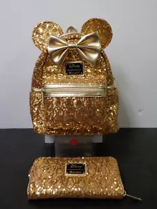G320 Disney Parks Loungefly Minnie Mouse Sequined Rose Gold Mini Backpack Wallet - Picture 1 of 11