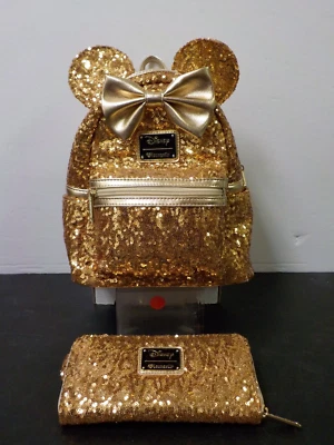G320 迪士尼公园 Loungefly 米妮亮片玫瑰金迷你背包钱包 — 第 1/4 张图片