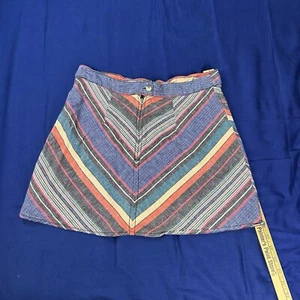 Free People Skirt Retro Chevron Stripe Mini Bohemian Linen Blend size 8 - Picture 1 of 4