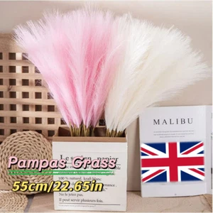 10Pcs Large Artificial Pampas Grass Fluffy Reed Bunch Wedding Flora Bouquet NEW - Picture 1 of 40