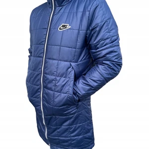 Nike Parka Long Jacket Lightweight Insulated Hooded New Blue Logo Coat Men Size - Picture 1 of 4