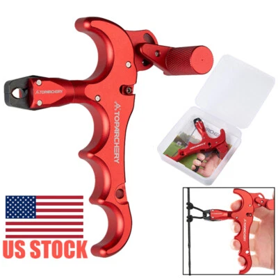 360° Rotate Archery Adjustable 4 Finger Compound Bow Release Aid Thumb Release - Image 1 of 4