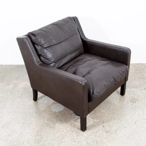 Mid Century Danish Modern Lounge Chair Black Leather Arm Denmark Mcm Armchair NM - Picture 1 of 12