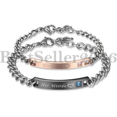 His Crazy&Her Weirdo Etiqueta de Perro Parejas Colgante Collar Pulsera Acero Inoxidable Foto 1 de 4