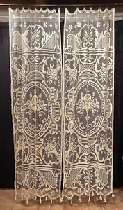 Antica Coppia Di Tende Filet A Mano 300x100cm Ogni Pannello - Foto 1 di 4