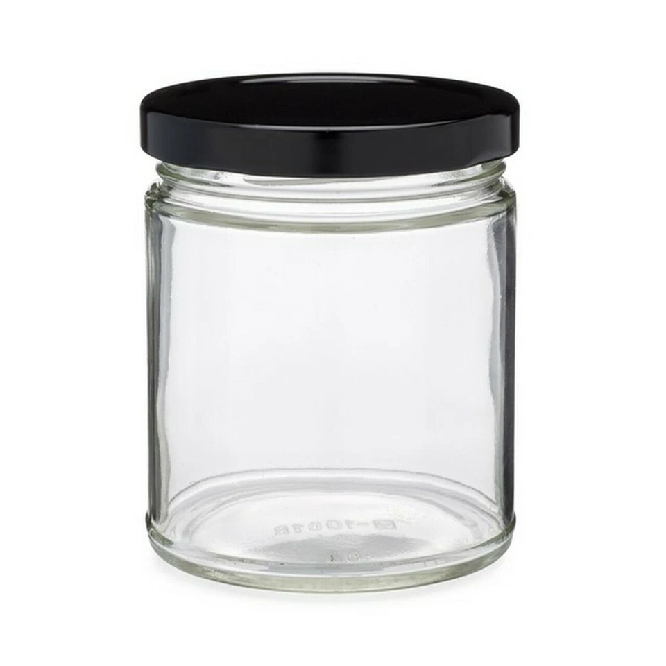 9 oz Straight-Sided Clear Glass Jars with Black Lids (Case of 24) - Image 1 of 1
