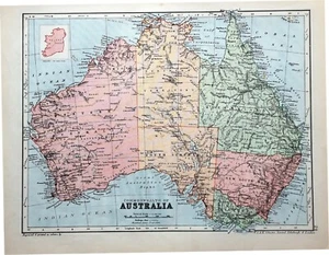 c1880 MAP COMMONWEALTH OF AUSTRALIA NEW SOUTH WALES QUEENSLAND VICTORIA  - Picture 1 of 4