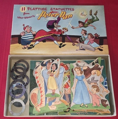 RARO 1952 Walt Disney PETER PAN PLAYTIME CARTÓN 11 ESTATUILLAS con caja y mapa Foto 1 de 4