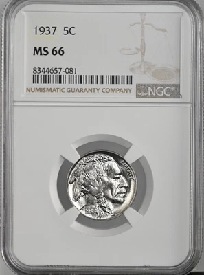 1937-P  5C BUFFALO NICKEL  "PHILADELPHIA MINT"   NGC MS66 #8344657-081 - Image 1 of 4