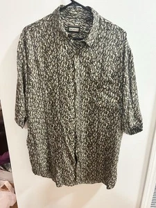 Vintage Bachrach Button Front Men’s Large Geometric Print Brown Rayon Shirt - Picture 1 of 3