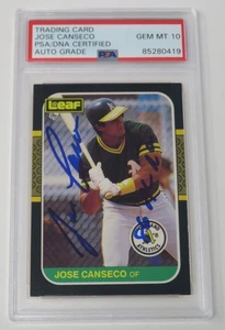 Jose Canseco A's Signed Autograph 1987 Leaf Card 151 w/86 AL ROY PSA 10 Auto - Picture 1 of 7