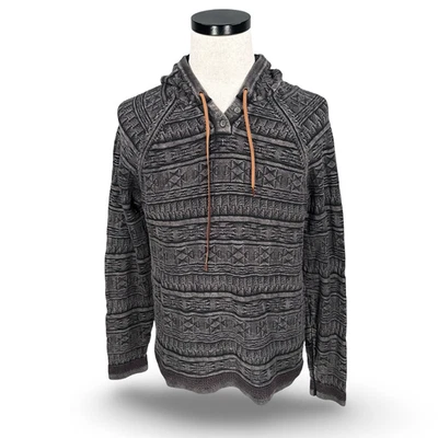 Carbon 2 钴连帽衫男式中号灰色部落阿兹特克纹理亨利套衫 — 第 1/4 张图片