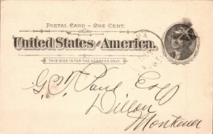 EE. UU. TARJETA POSTAL 1895 PEDIDO SILLA Desde Lima, Mont. a Dillon, Mont. Un centavo - Imagen 1 de 2
