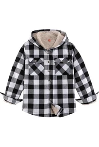 Boys Sherpa Lined Full Zip Flannel Plaid Shirt Jacket,Cozy Hooded Flannel XL - Picture 1 of 4