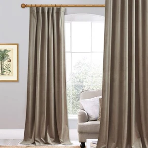 120 inches Long Camel Beige Velvet Curtains, Extra Long High Ceiling Sliding ... - Bild 1 von 7