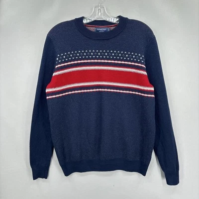 Vineyard Vines Sweater Mens Large Navy Merino Wool Fair Isle Stripe Crewneck - Image 1 of 4