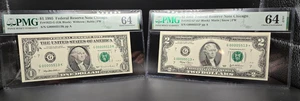 2003 Chicago $2 FRN STAR Note ⭐PMG 64 EPQ AND Matching 1995 $1 LOW Serial # !!! - Picture 1 of 6