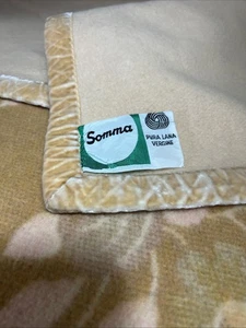 Manta de lana vintage Somma Italia 85”x105” terciopelo triturado ribete grueso y suave cálido - Imagen 1 de 7