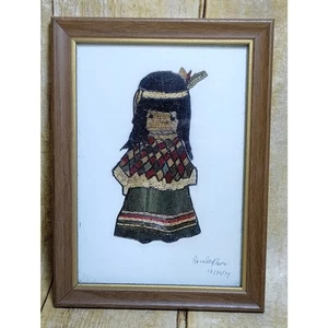 Vtg Beaded Indian Girl Signed Framed Penn State Rose Bowl Game 1994 (b8) - Imagen 1 de 6