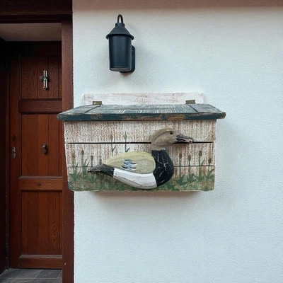 Handcrafted Rustic Wood Mallard Duck Wall Mounted Mailbox Organizer Storage Box - Image 1 of 3