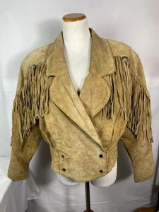 Chaqueta vintage de cuero de gamuza con flecos para mujer. Borlas. Vaquero, motero. 70’s 80’s - Imagen 1 de 17