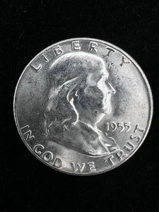 1955 50C Franklin Half Dollar - CH/BU From An OBW - Bugs Bunny? Sharp Luster! - Picture 1 of 5