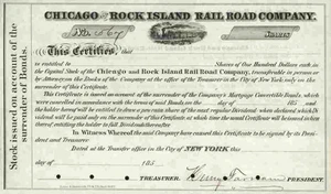 RARO STOCK DE 1850 CHICAGO ROCK ISLAND RR FIRMADO POR EL FUNDADOR HENRY FARNAM! CV $300 - Imagen 1 de 1