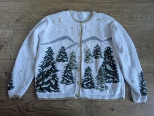 Vintage 2002 handbestickte Christopher & Banks Weihnachtsstrickjacke Größe Large - Bild 1 von 11