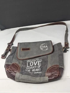 Myra Seeds of Love adrette Umhängetasche grau Canvas & Leder Messenger Bag Handtasche   - Bild 1 von 9