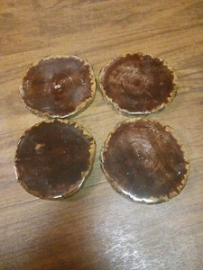 Vintage Drink Coaster Set (4) Handmade Carved Cedar Glazed Wood Rustic Country  - Picture 1 of 7