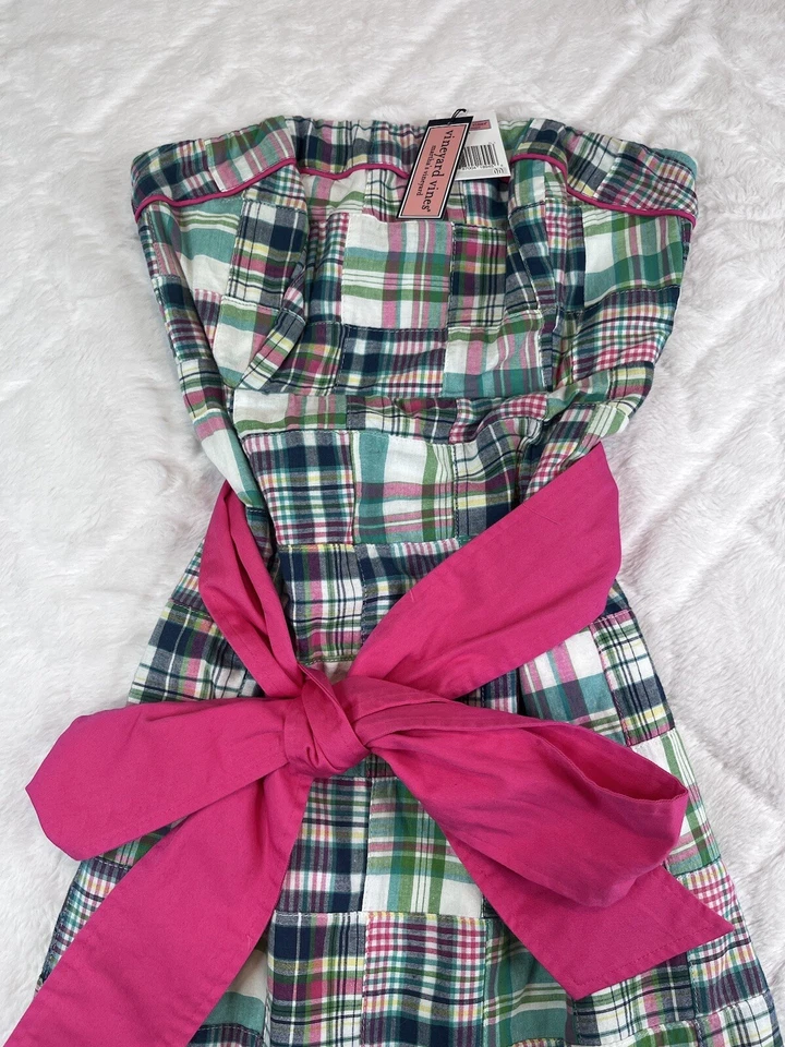 *NWT* Vineyard Vines Dress Women's Madras Patchwork Strapless - Sz 00 - Image 1 of 4