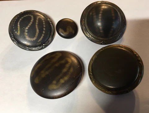 Antique Set of Five Celluloid GLOWS Bubble Tops w a Pictoral Designs on All Cover