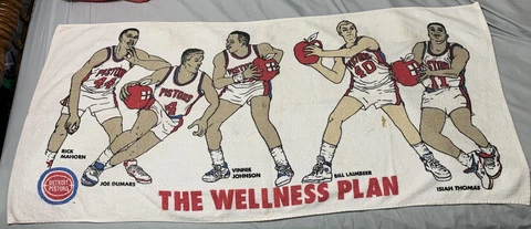 DETROIT PISTONS Bad Boys Era Towel Vintage 1980's 54"x24" Isiah Dumars Laimbeer Cover