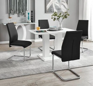 IMPERIA White High Gloss Dining Table & 4 Faux Leather Chrome Lorenzo Chairs - Picture 1 of 53