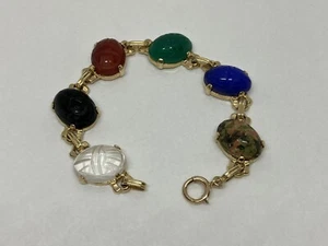 VINTAGE 14K YELLOW GOLD SCARAB BRACELET - 7" - Picture 1 of 18