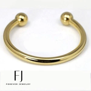 Men's Stainless Steel 7"Adjustable Round Cuff Bracelet.Gold plated Unisex*Box - Picture 1 of 3
