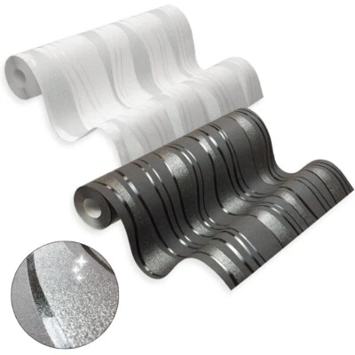 Vlies Tapete coole Retro-Welle Streifen mit silber 13191-20 Glitzer (2,62€/1qm) - Bild 1 von 4