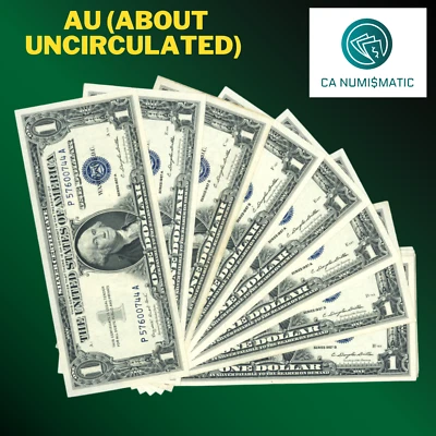 Lot Of Ten 1957 $1 Dollar Silver Certificate, Blue Seal, About Uncirculated (AU) - Image 1 of 2