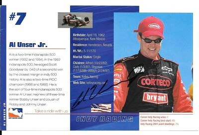 Al Unser Jr. SIGNED / Autographed Picture Indy Car Indy 500 Winner 1992/94 - Image 1 of 2