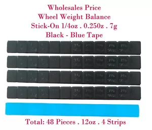 48 pcs . 12oz 0 Stick On Wheel Weight Balance 0.25oz .1/4oz 7g Black Color - Picture 1 of 3