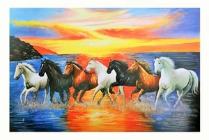 7 Running Horses Painting Texture Print Poster Without Frame (24 X 36 Inch) - Picture 1 of 2