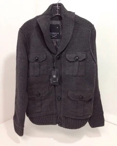 AMERICAN STITCH MENS QUILTED LINING KNIT CARDIGAN SWEATER DARK GRAY MED NWT $185 - Picture 1 of 5