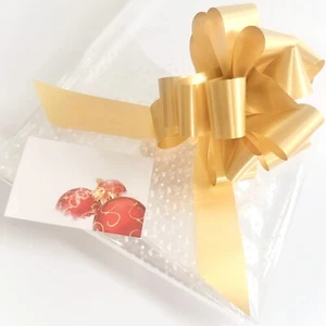 ShredAstic® White Dot Cellophane Film Wrap / Gold Bow / Christmas Bauble Card - Picture 1 of 8